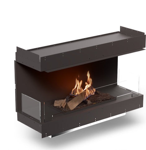 chimenea de bioetanol conn vision a tres caras en forma de "C" forma 1200 con llama real lineal moderada y moderna 