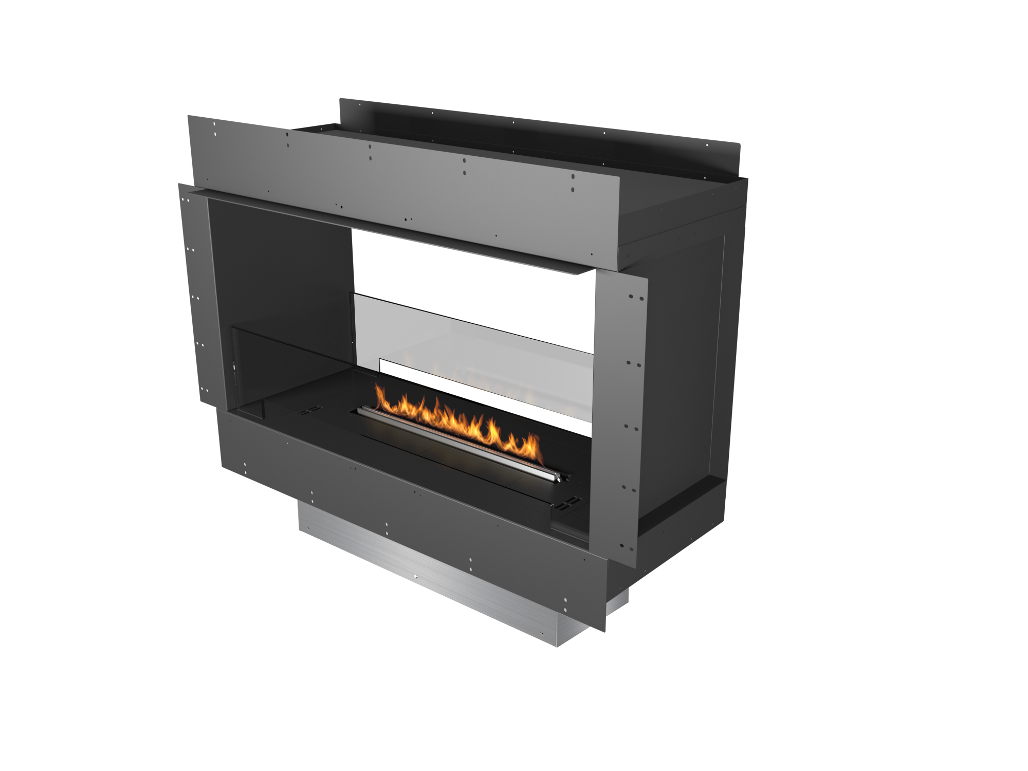 chimenea de bioetanol con vision modo tunnel y doblecara planika forma 1000