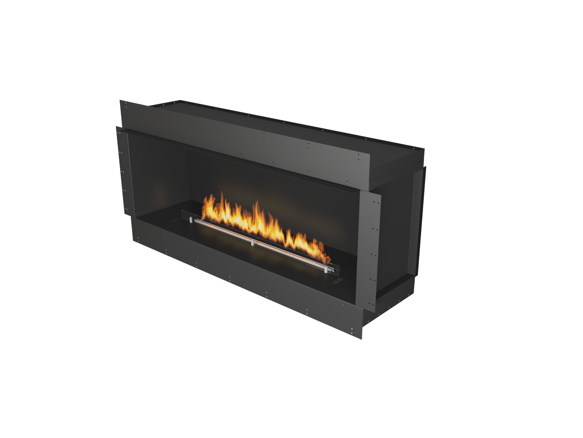 chimenea de bioetanol vision frontal una cara planika forma 1500 llama lineal moderna y moderada 