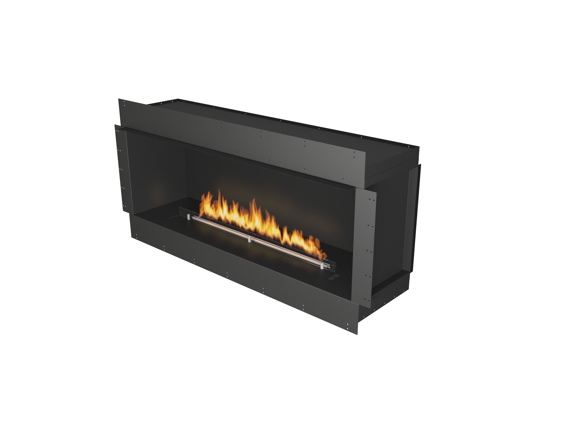 chimenea de bioetanol vision frontal una cara planika forma 1500 llama lineal moderna y moderada 