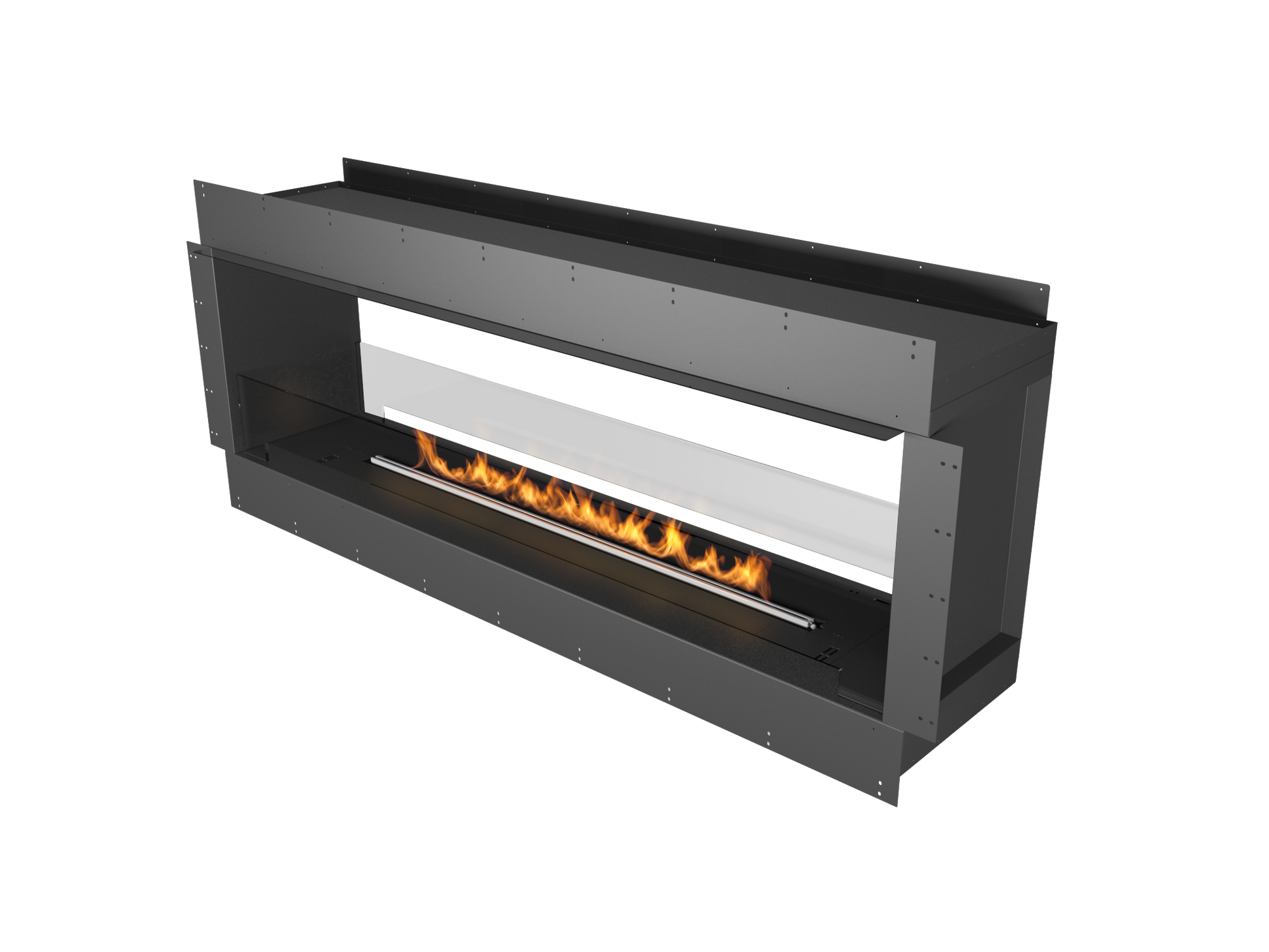 Chimenea de bioetanol vision a doble cara modo tunnel planika forma 1800 llama moderada lineal y moderna 
