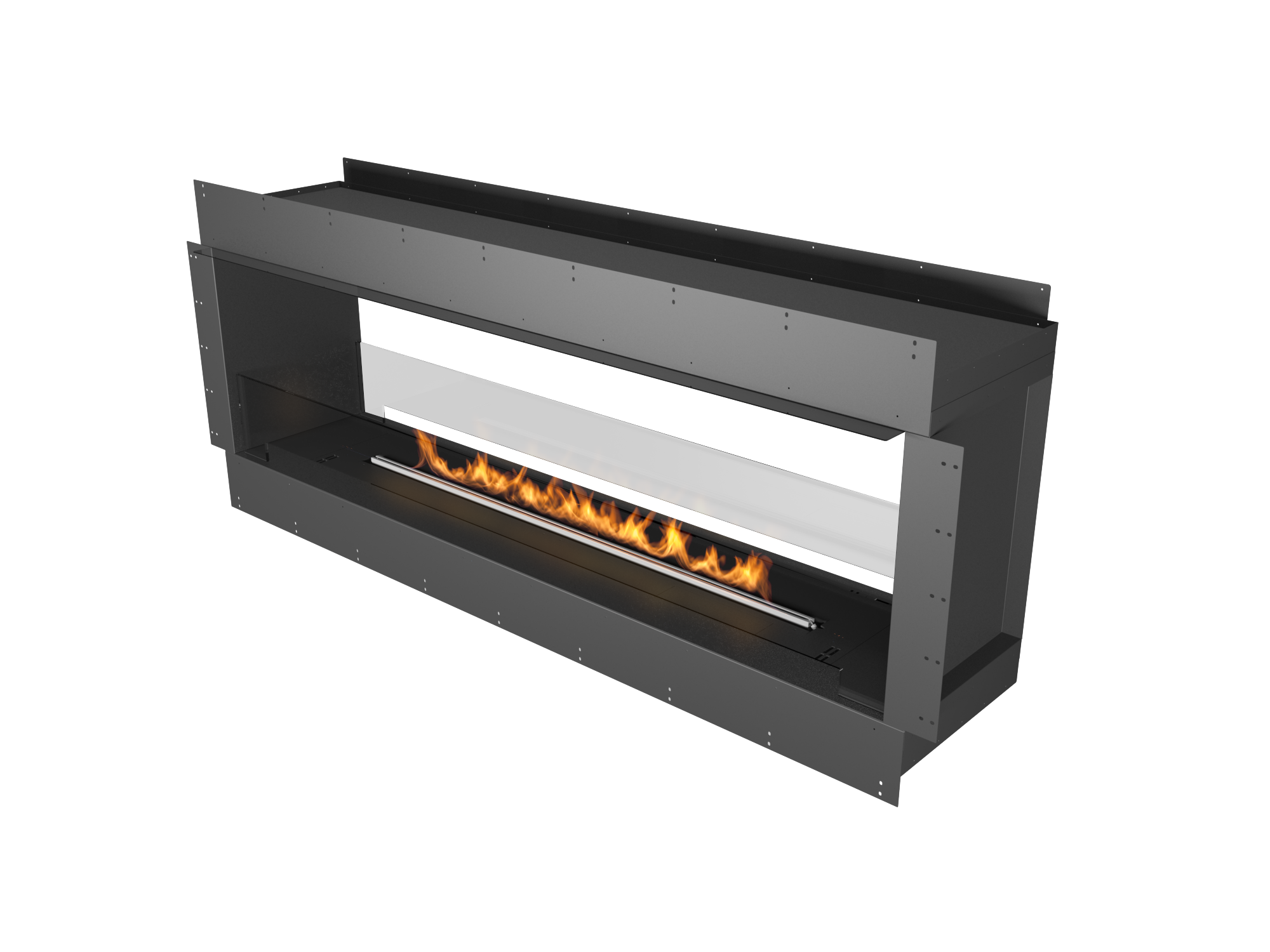 Chimenea de bioetanol vision a doble cara modo tunnel planika forma 1800 llama moderada lineal y moderna 
