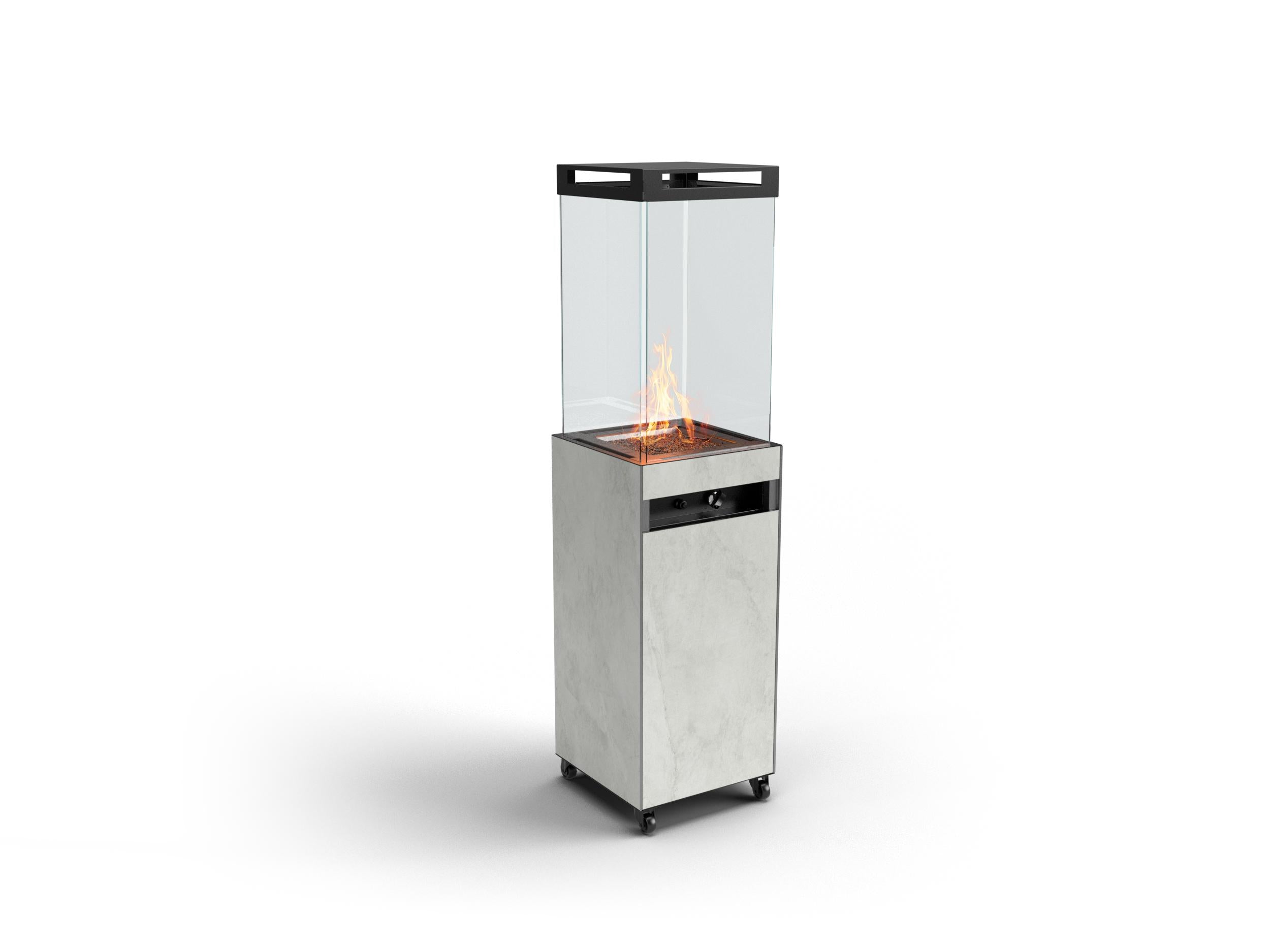 Estufa de bioetanol Zoia con diseño de columna en acabado gris efecto hormigón
