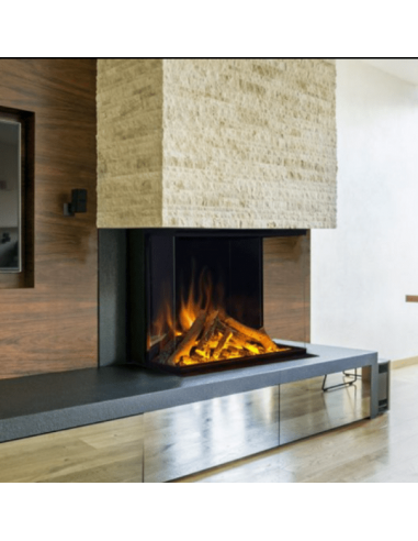 Configuración de la chimenea E-lectra en formato de tres caras para visión panorámica.