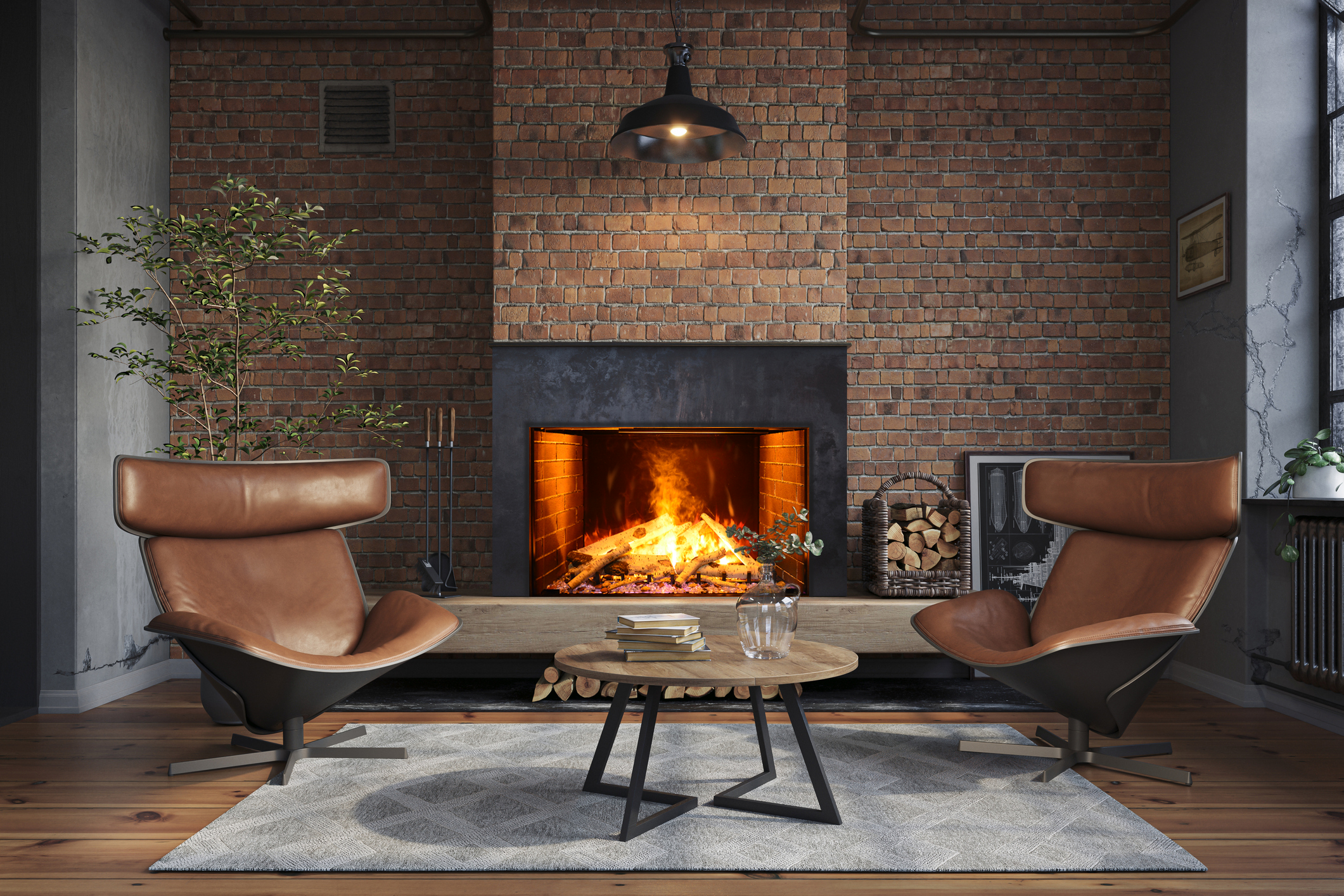Chimenea eléctrica Amantii BI-TRD 38 Signature integrada en pared de ladrillo visto estilo rústico.