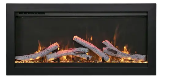 Chimenea eléctrica Amantii SYM Symmetry de diseño encastrable con leños Silver Birch