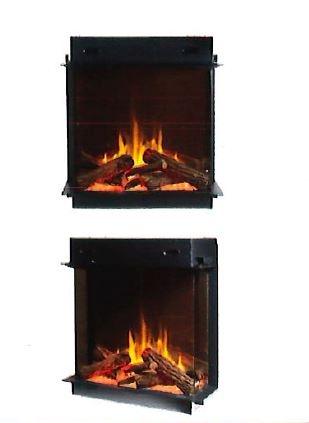 Chimenea eléctrica Dimplex Night ASP 76 en vistas frontal y lateral con leños realistas