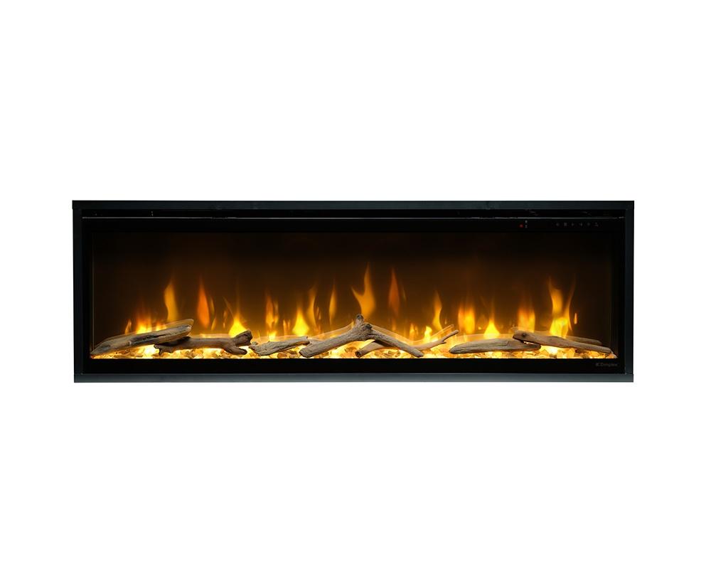 Chimenea eléctrica Dimplex Optiflame Night Evolve panorámica con efecto de llama realista.