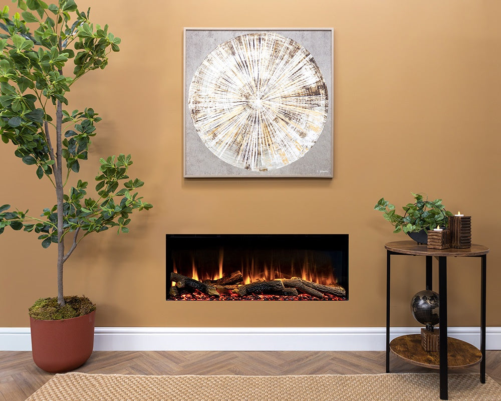 Chimenea eléctrica empotrada Go Eco MW de Charlton & Jenrick en salón moderno - frontal