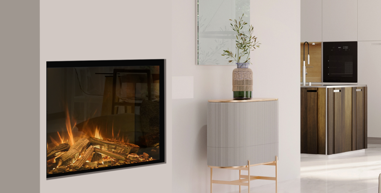 Chimenea eléctrica cuadrada Evonic Volante 80 instalada