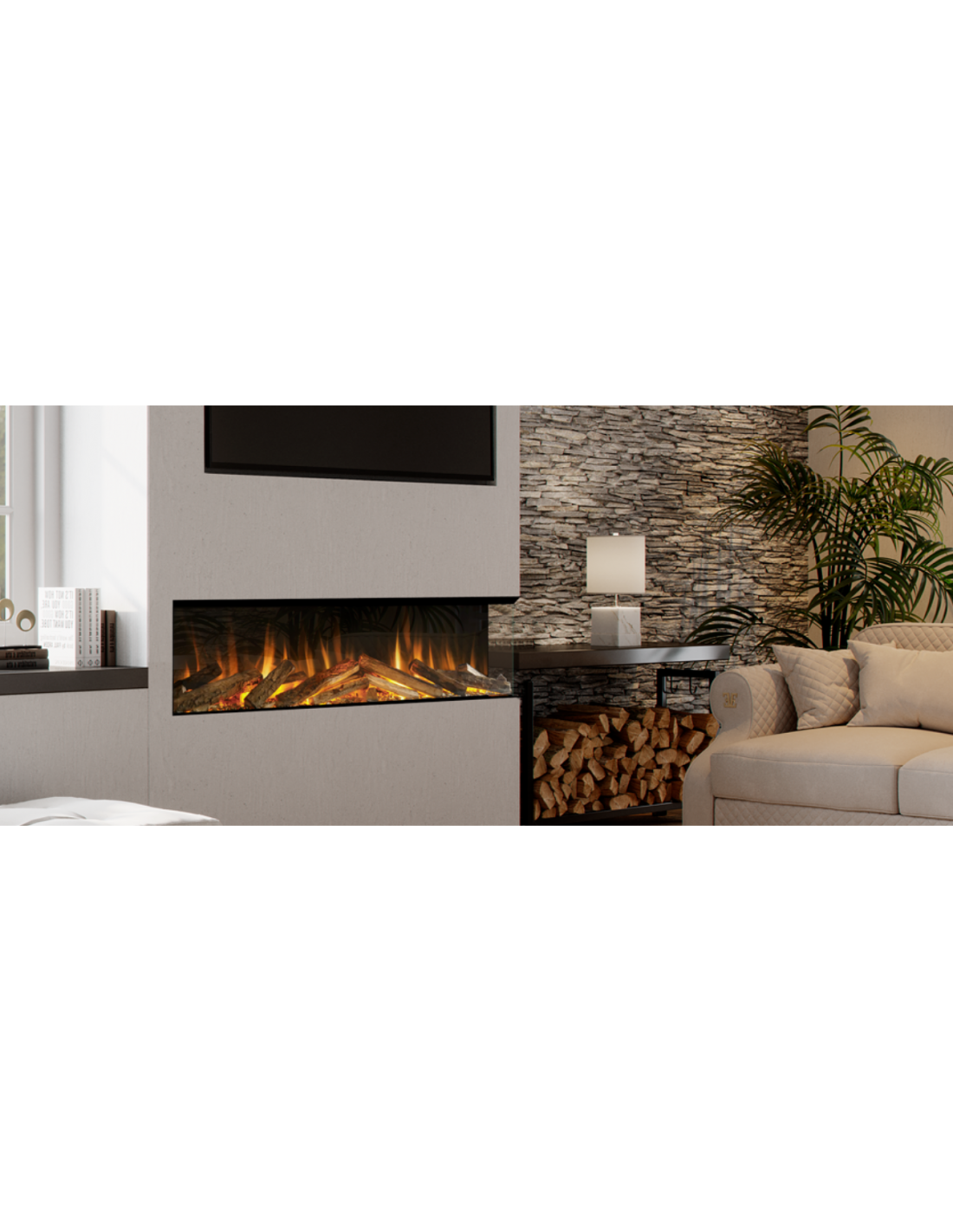 Instalación de la chimenea Evonic Volante con visión de 2 caras (frontal y lateral).