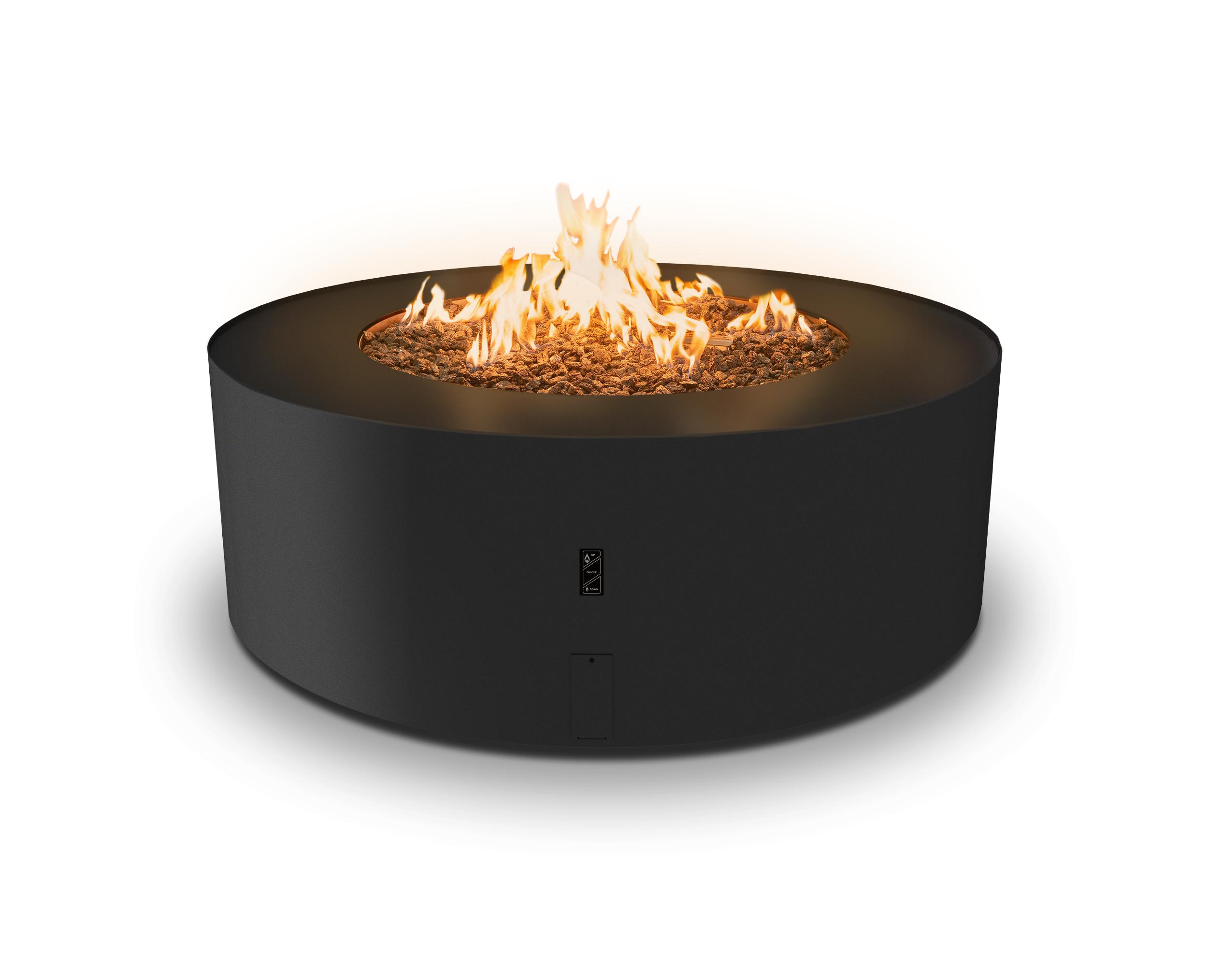 Chimenea de exterior circular Galio Star de Planika en acabado negro elegante.