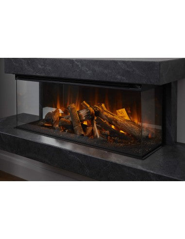 Chimenea eléctrica New Forest 870 instalada en un elegante revestimiento de mármol oscuro a 3 caras.