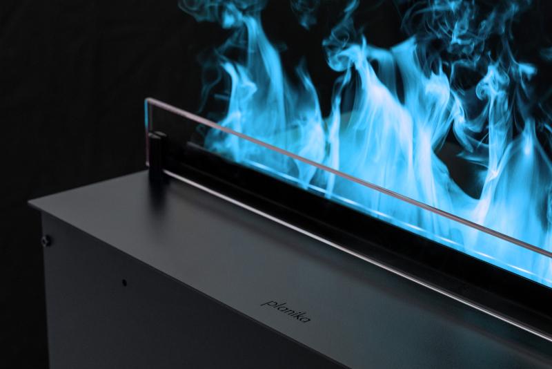 Llama azul eléctrica generada por vapor de agua y LED, ideal para ambientes de diseño vanguardista