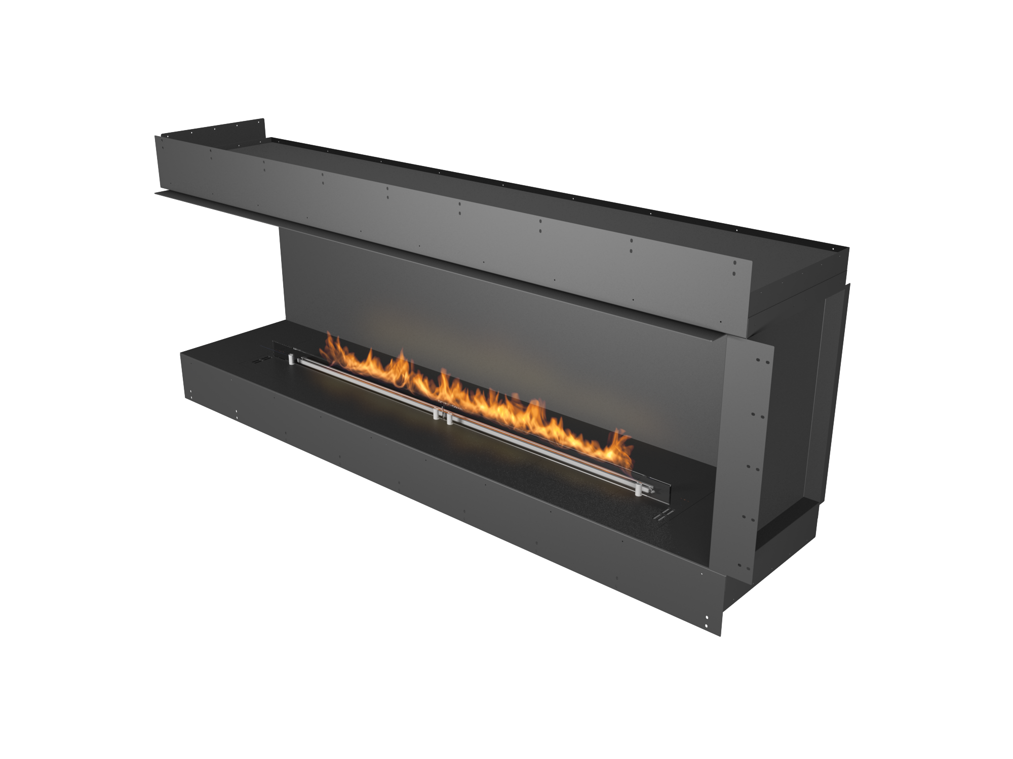 chimenea de bioetanol apertura lado izquierdo vision a dos caras llama lineal moderna y moderna