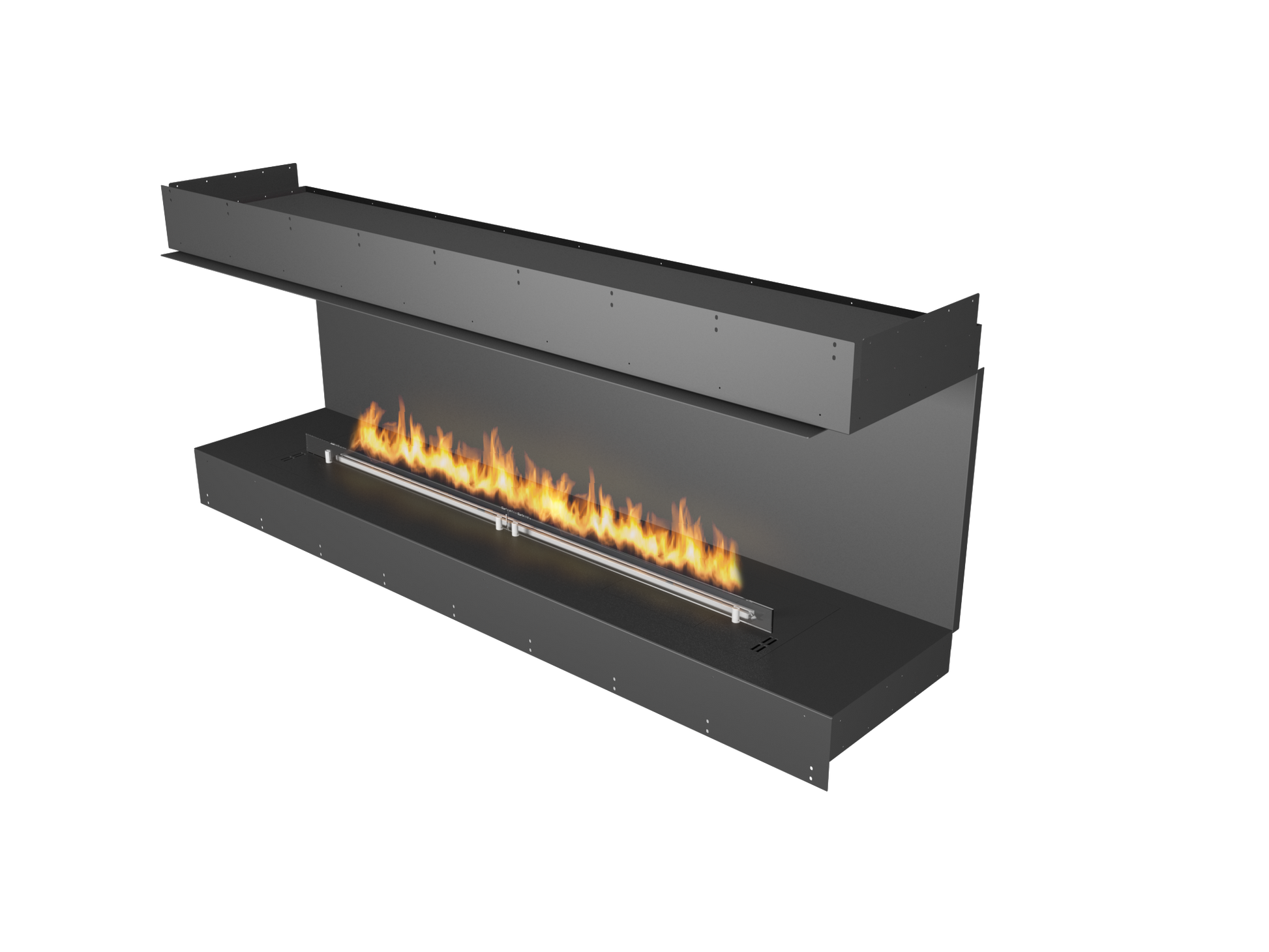 Chimenea de bioetanol vision a tres caras en forma de "C" planika forma 1800 llama moderada lineal y moderna 