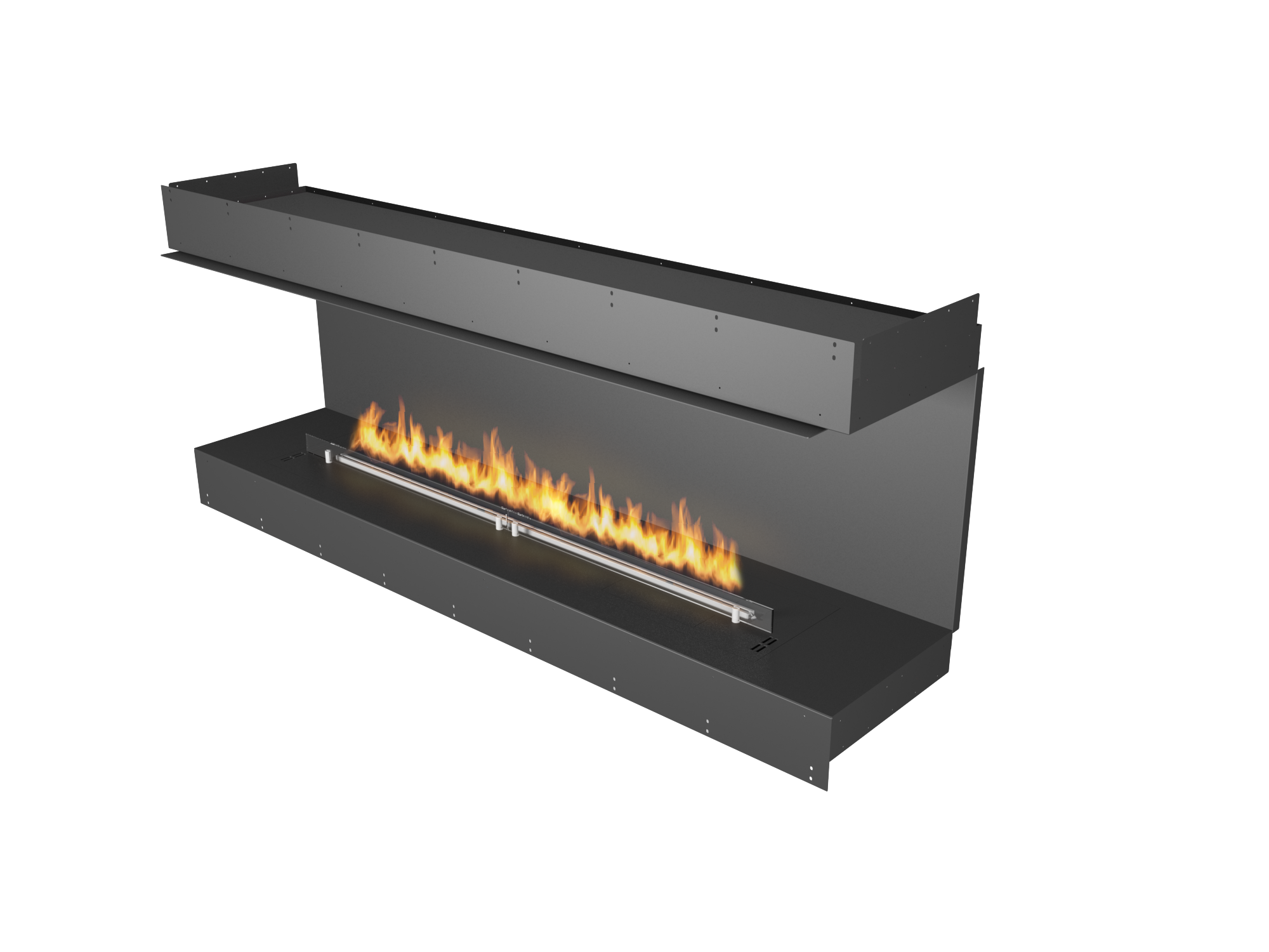 Chimenea de bioetanol vision a tres caras en forma de "C" planika forma 1800 llama moderada lineal y moderna 