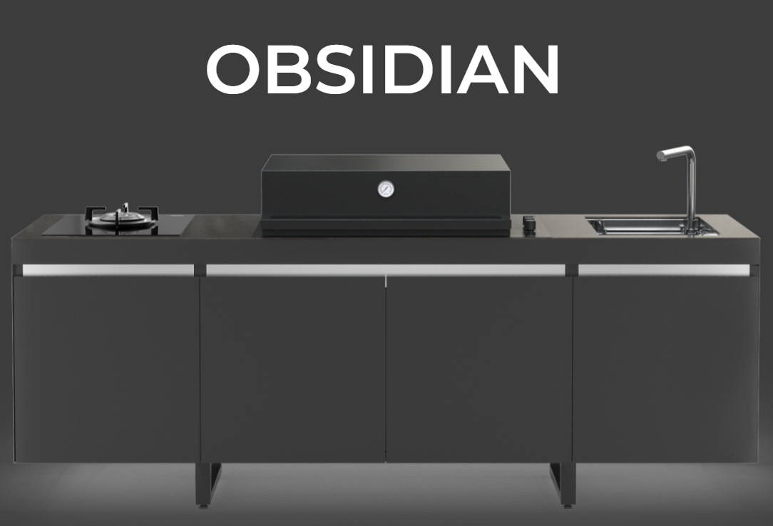 Cocina modular de exterior Agher de FÒGHER en acabado color Obsidian negro mate