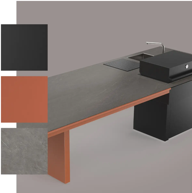 Combinación de colores Obsidian y Sienna en la cocina de diseño Nojara de FÒGHER
