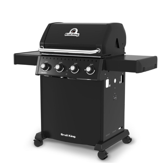 Barbacoa de exterior Broil King Crown 410 Shadow con ruedas direccionales y diseño elegante en color negro