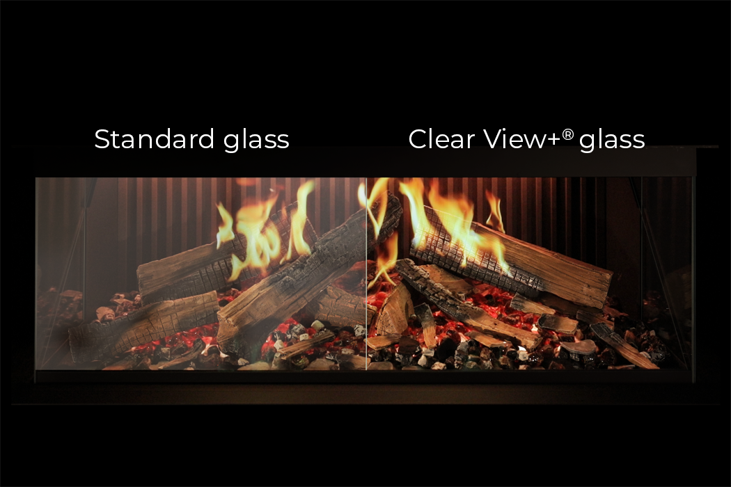 Comparativa de visión de llama entre cristal estándar y cristal anti-reflectante DRU