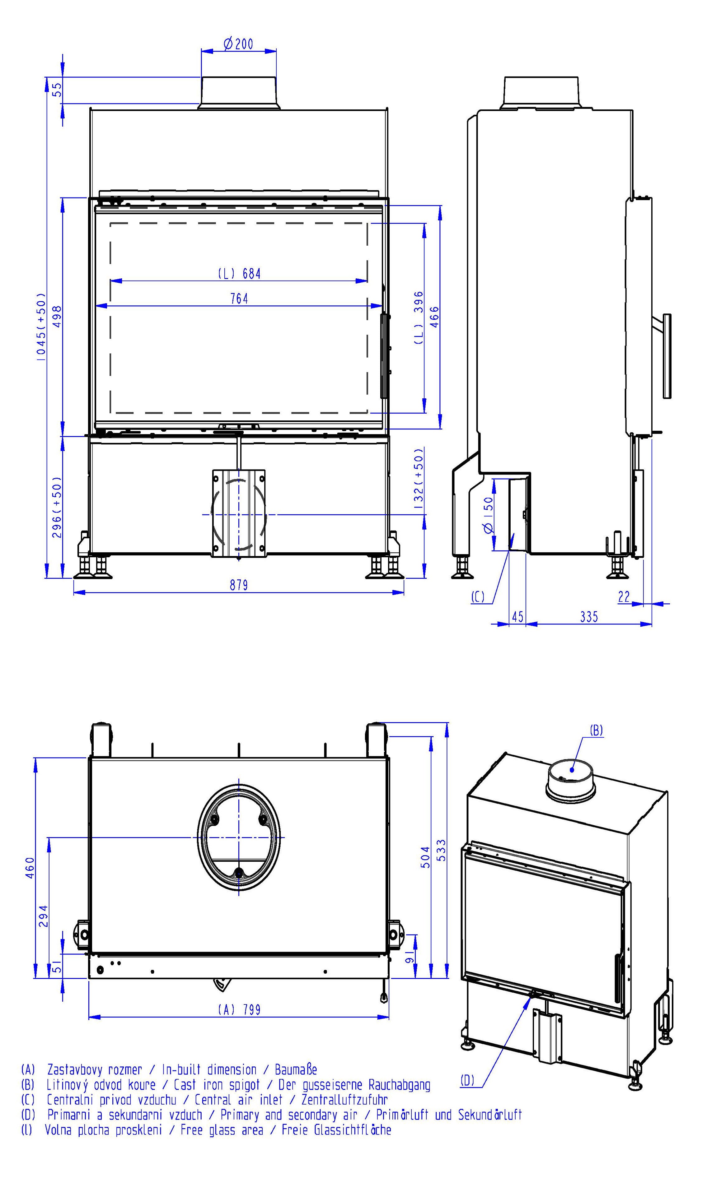 Ficha tecnica de chimenea frontal de romotop 80 x 50 