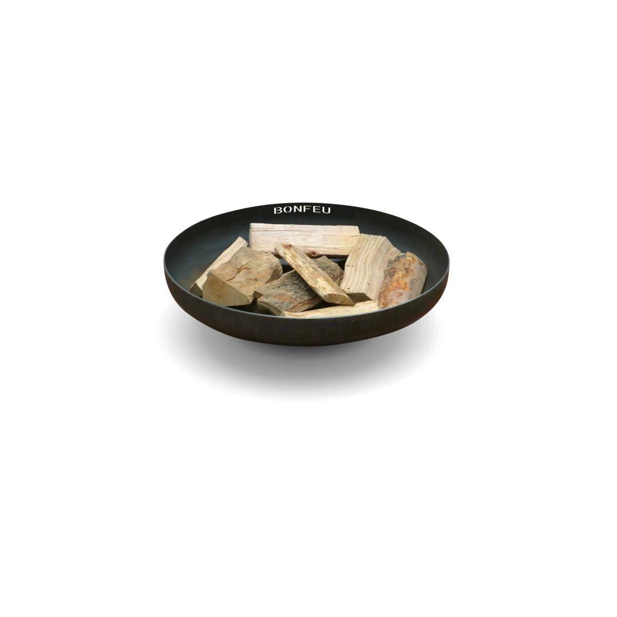 Cuenco de fuego BonBowl de BonFeu preparado con leña para encender