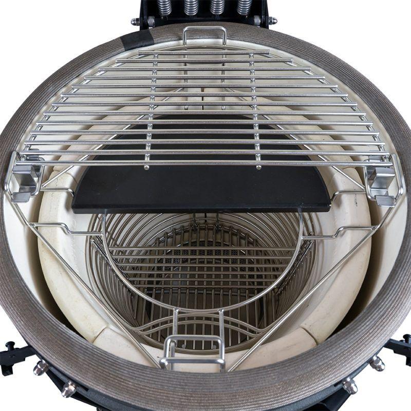 Configuración de piedra cerámica deflectora en media luna para crear zonas de calor directo e indirecto