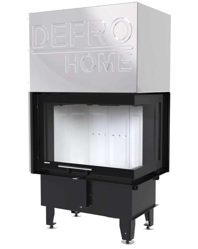 Hogar de leña Defro Home Intra ME con interior blanco de alta reflectividad para maximizar la luminosidad del fuego
