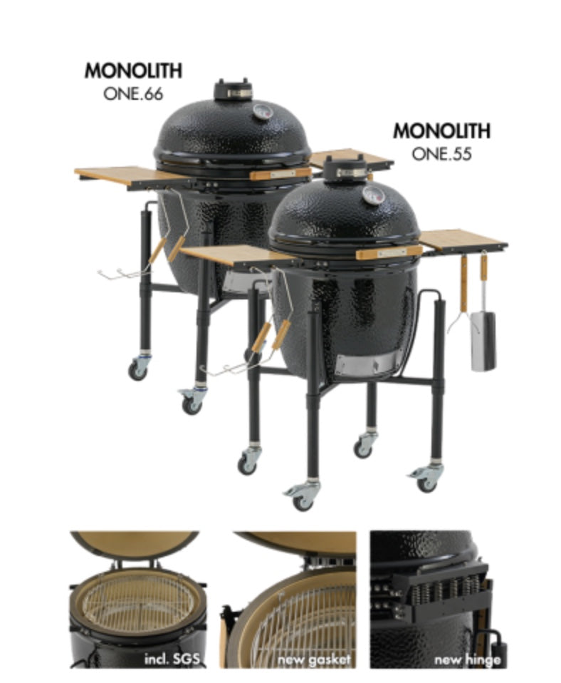 Comparativa y detalles del modelo Monolith ONE 66, destacando su sistema de ventilación y acabados en negro brillante
