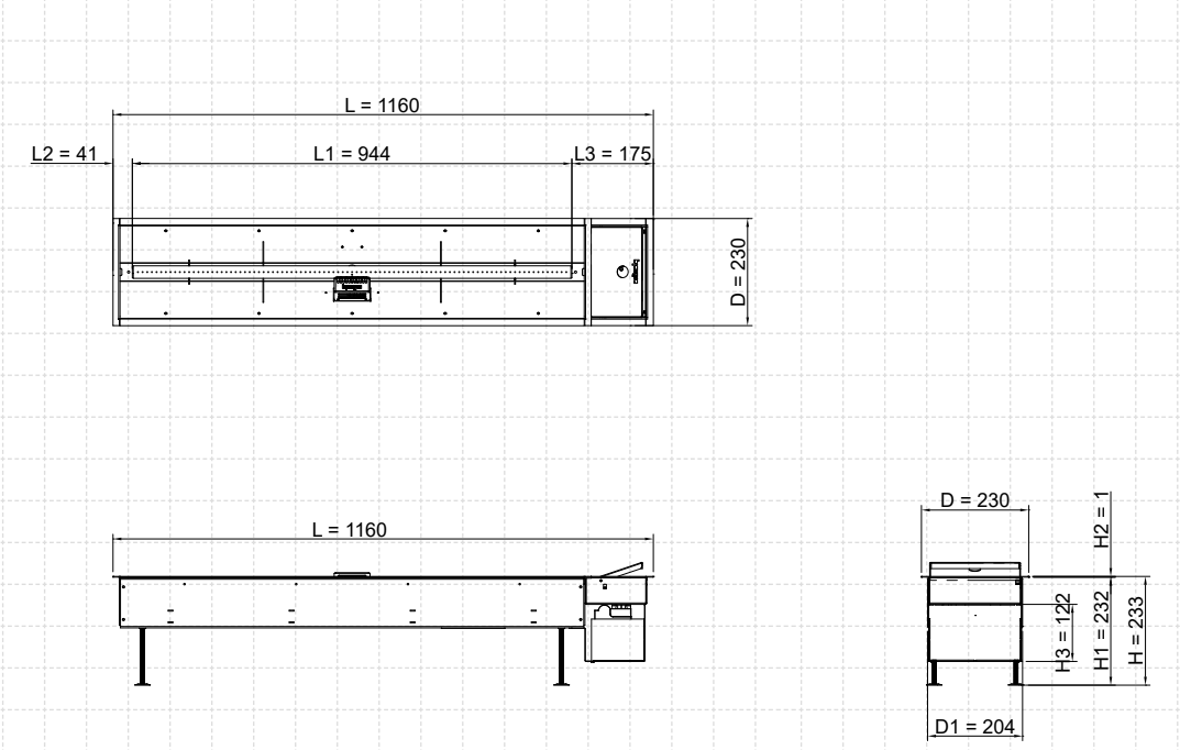 Plano con dimensiones y distancias de seguridad del modelo Galio Insert Manual