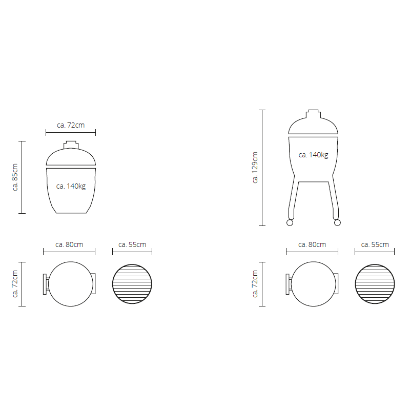 Plano técnico con medidas detalladas para integrar el Monolith LeChef Solo en muebles de cocina exterior