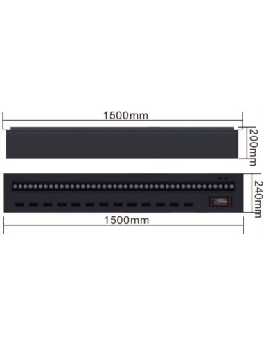 Esquema técnico del modelo de gran formato Relaxfire RGB de 150 cm