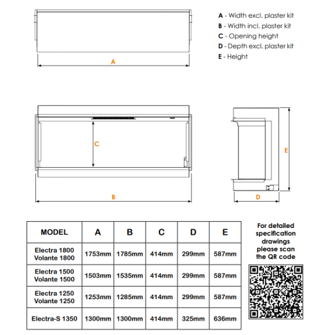 Esquema técnico con medidas y cotas de instalación para el modelo E-lectra