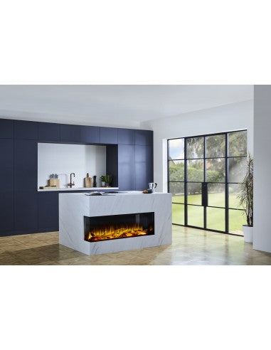 Chimenea eléctrica Charlton & Jenrick utilizada como elegante divisor de ambientes.