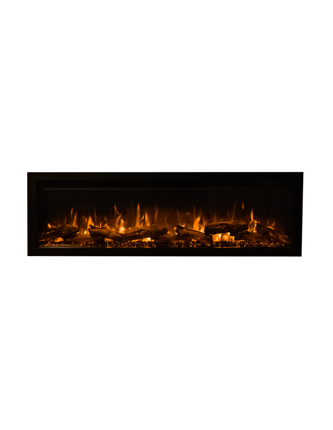 Detalle del lecho de brasas de cristal iluminado en la chimenea eléctrica Elcofire Motion