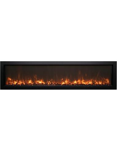 Detalle del quemador lineal y movimiento de llama en chimenea Amantii SYM Slim