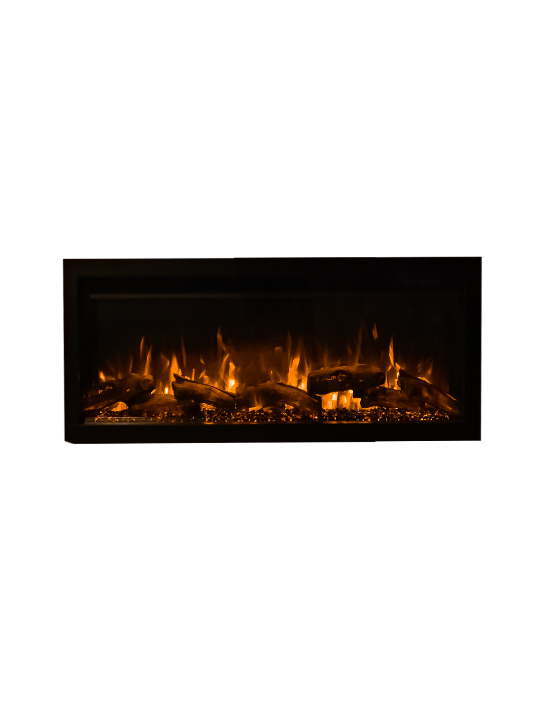 Versión panorámica de la chimenea Elcofire Motion con sistema de iluminación LED avanzado