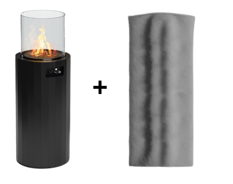 Estufa de gas cilíndrica Planika Bino en color negro con funda protectora 