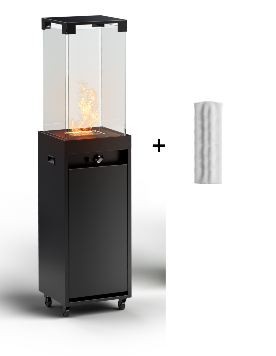 Estufa de gas para terraza Planika Faro en color negro con funda protectora incluida.