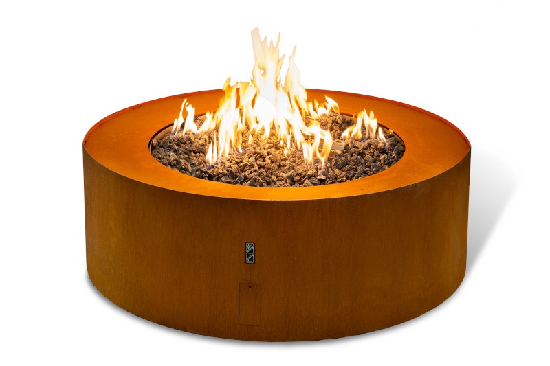Fire pit de gas circular Planika Galio Star en acabado acero corten
