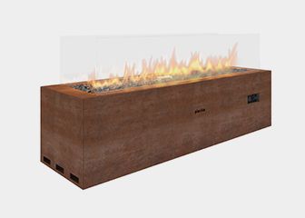 Estufa de gas lineal manual Planika Galio en acabado acero corten para jardín o terraza