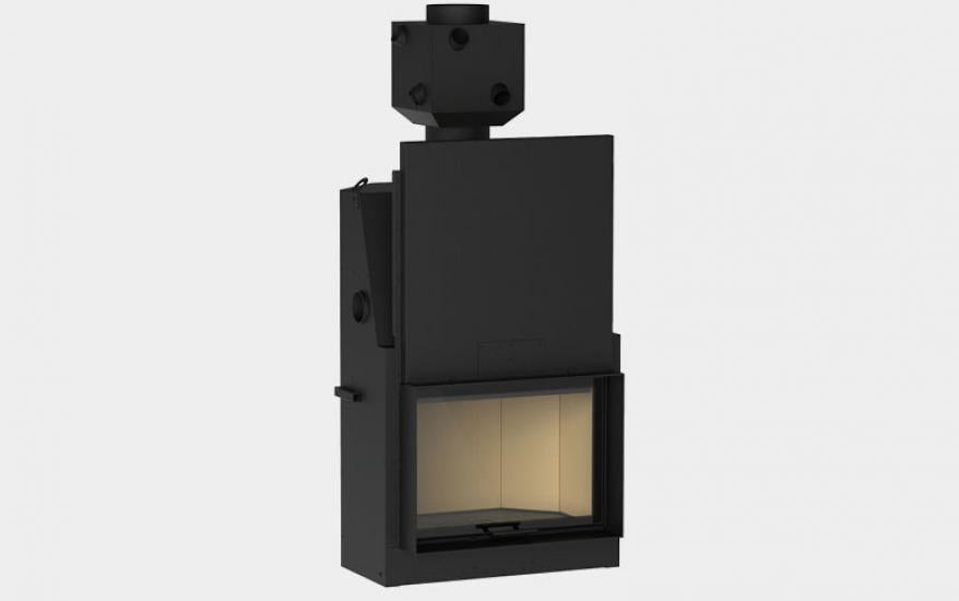 Hogar monobloque de leña Piazzetta ME 70 con puerta de apertura vertical escamoteable y amplia cámara de combustión