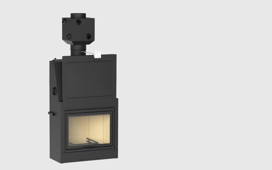 Hogar de leña monobloque Piazzetta MA 260 SL Plus con sistema de apertura vertical de guillotina y cámara de combustión en Aluker.