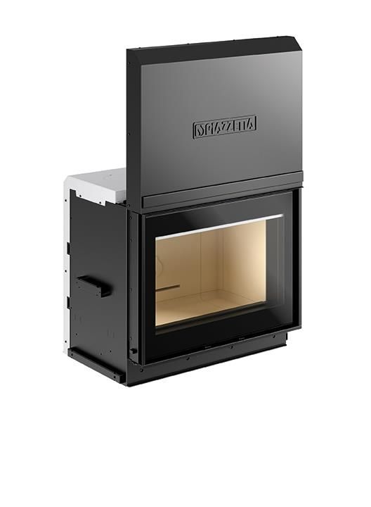 Hogar de leña monobloque Piazzetta MC 70/51 SL con puerta escamoteable de apertura vertical e interior en Aluker.
