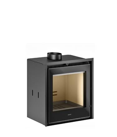 Insertable de leña vertical Piazzetta IL 52/57 M con puerta batiente de cristal serigrafiado y cuerpo de acero