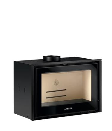 Insertable de leña Piazzetta IL 65/49 con puerta de apertura batiente, cristal serigrafiado negro e interior en material refractario Aluker