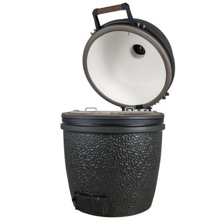 Interior de cerámica cordierita del Kamado VX Solo, mostrando el aislamiento térmico y la capacidad de la parrilla de 49 cm