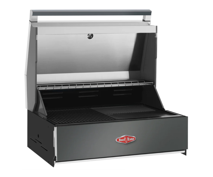 Interior de la barbacoa BeefEater 1700 con 4 quemadores y amplia superficie de parrilla y plancha