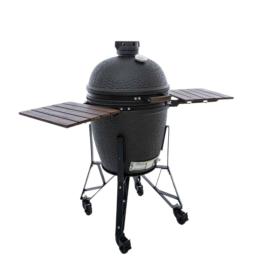 Kamado cerámico The Bastard Urban Large Complete con acabado negro mate, carro reforzado y estantes laterales